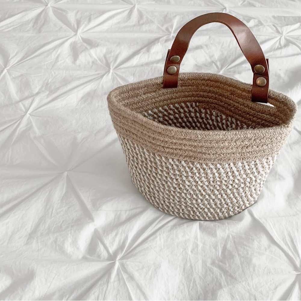 Stylish Tan and Brown Woven Women's Bag with Leather Strap
